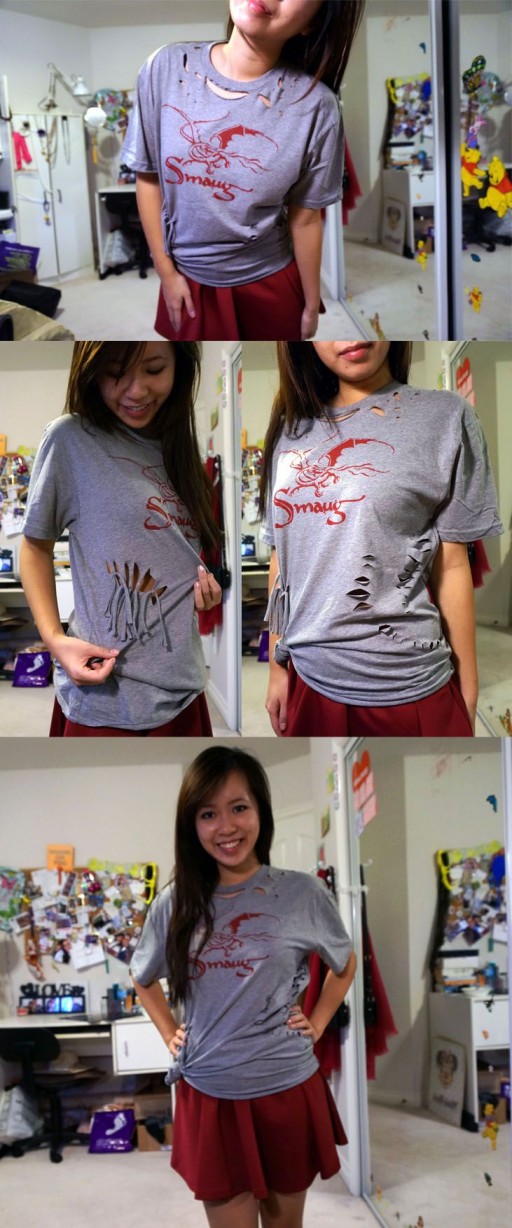 8 Ways to Cut Up T-Shirt Sleeves Off the Shoulder step by step DIY tutorial instructions