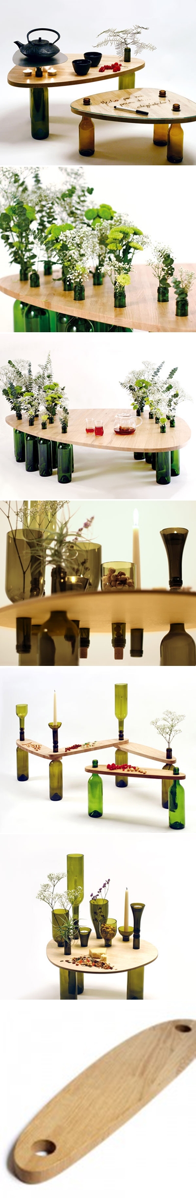 A great way to recycle wine bottles into picnic tables
