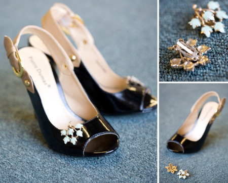 How to jazz up gorgeous shoes with vintage clip earrings step by step DIY tutorial instructions 1