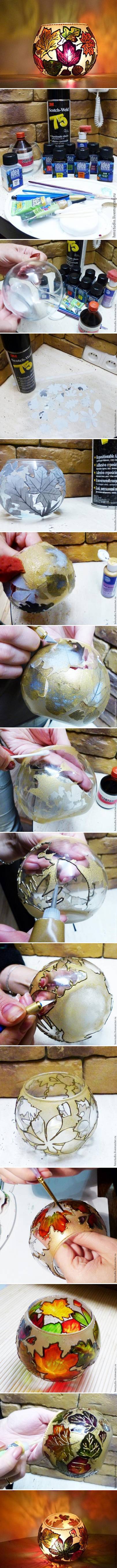 How to make Autumn Gold Painted Candle Holder step by step DIY tutorial instructions