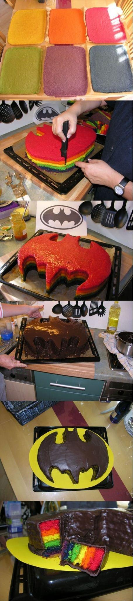 How to make Batman Rainbow Cake step by step DIY tutorial instructions