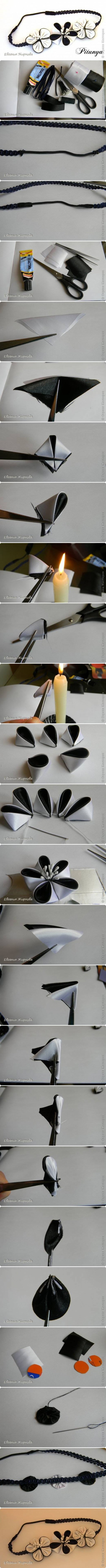 How to make Dual Color Ribbon Flower step by step DIY tutorial instructions