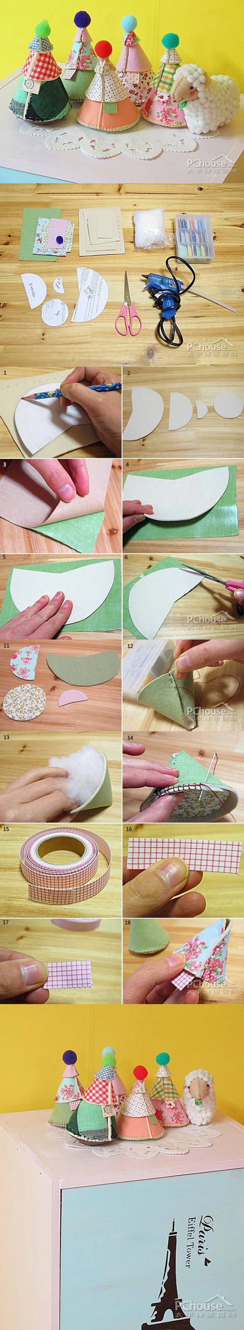 How to make Mini Fabric Christmas Tree step by step DIY tutorial instructions