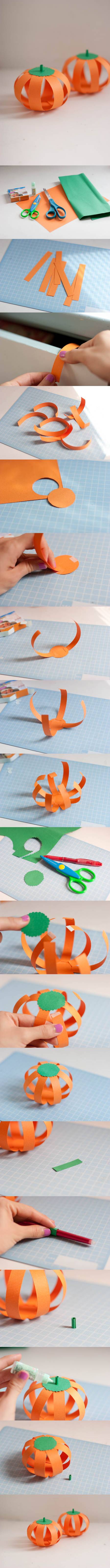 How to make Paper Halloween Pumpkin step by step DIY tutorial instructions