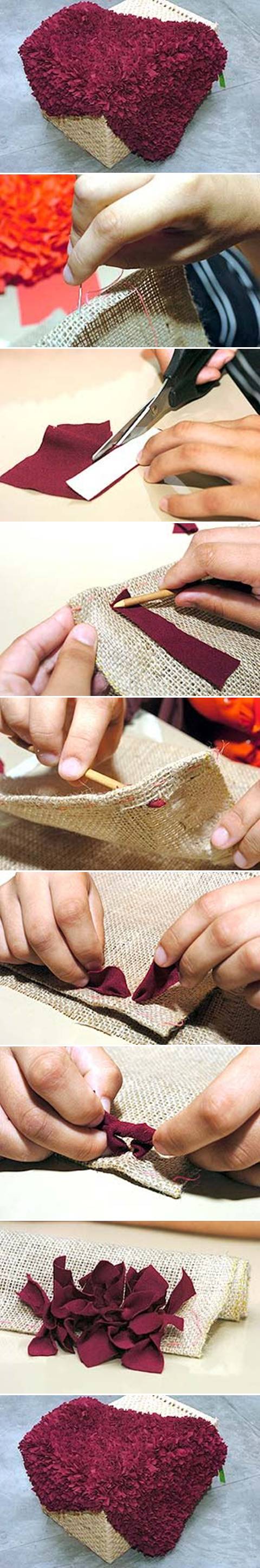 How to make Scrap Fabric Rug step by step DIY tutorial instructions