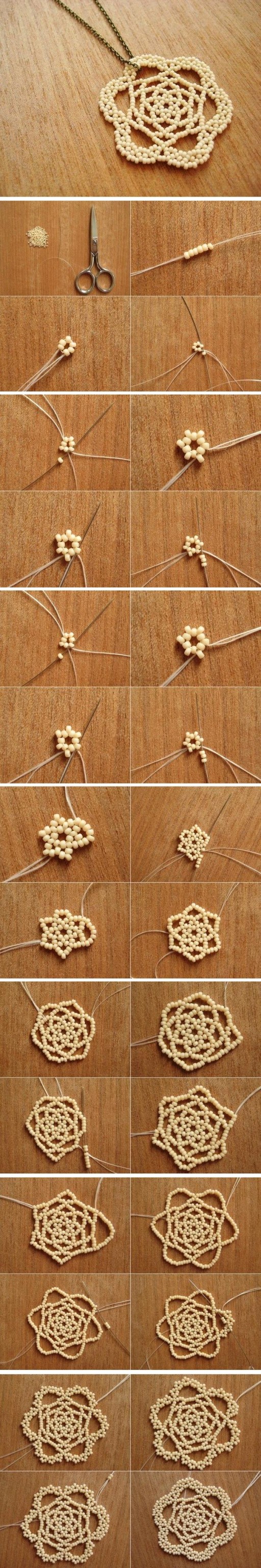 How to make beads or Pearls Flower Pendant step by step DIY tutorial instructions
