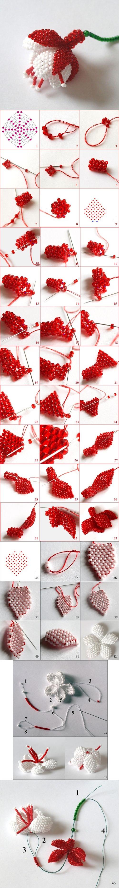 How to make beads or Pearls Fuchsia Flower step by step DIY tutorial instructions