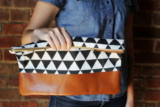 How to make beautiful cotton & leather clutch purse step by step DIY tutorial instructions