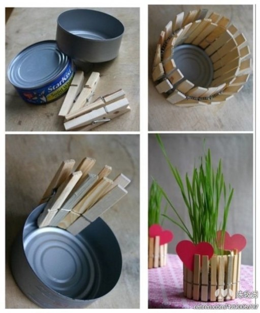 How to make beautiful planting pot with cans and clips step by step DIY tutorial instructions
