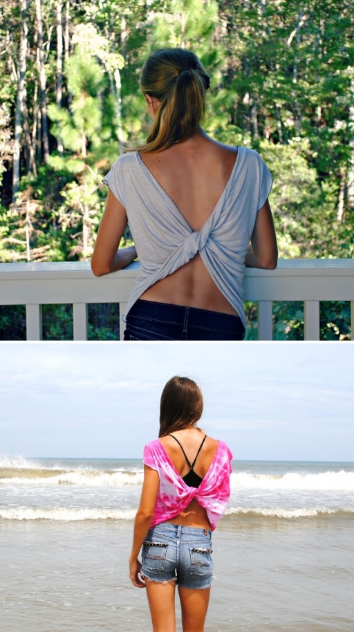 How to make butterfly twist casual tee shirt step by step DIY tutorial instructions