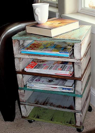 How to make rolling along side table and storage racks with used pallets step by step DIY tutorial instructions
