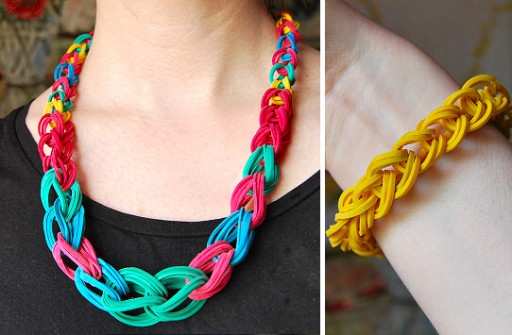 How to make rubber band chain necklace or wristband step by step DIY tutorial instructions