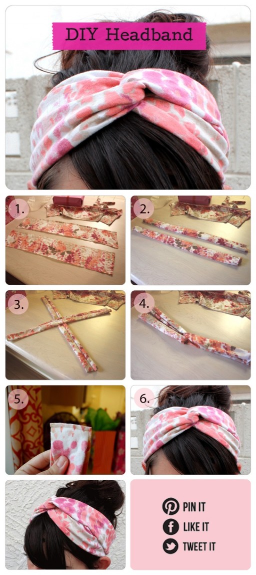 How to re-purpose an old t-shirt into a twisted Turban headband step by step DIY tutorial instructions