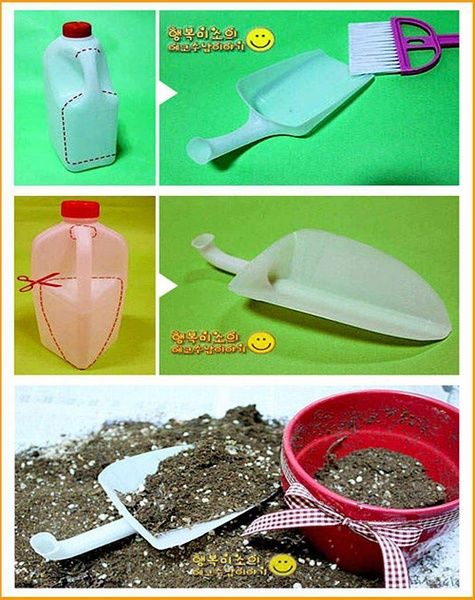 How to re-purpose used PET milk bottles into toy shovels step by step DIY tutorial instructions