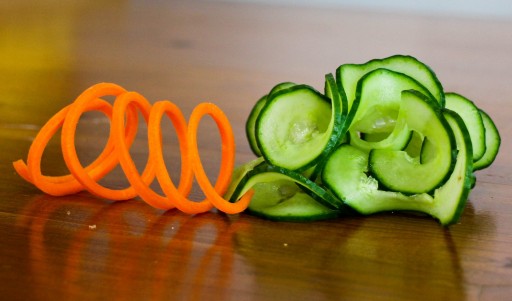 Culinary school – How to make carrot slinky and cucumber garnish sushi step by step DIY tutorial instructions