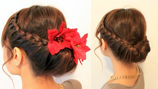 How to do do Holiday updo braided hairstyles for medium long hairs step by step DIY tutorial instructions