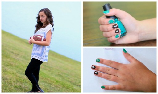 How to paint American football nail art manicure step by step DIY tutorial instructions