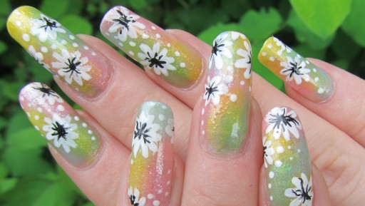 How to paint gradient pastel rainbow floral nail art manicure step by step DIY tutorial instructions
