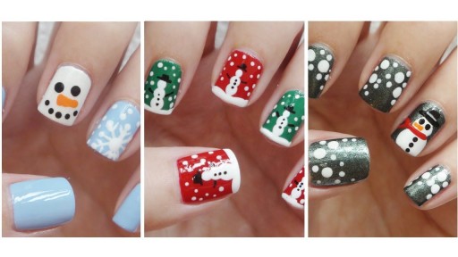 How to paint three simple snowmen nail art manicure and cupcake step by step DIY tutorial instructions