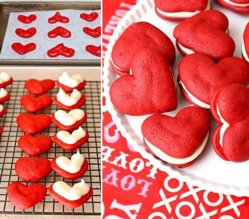 Culinary school - How to make red heart velvet whoopie pies step by step DIY tutorial instructions and recipe