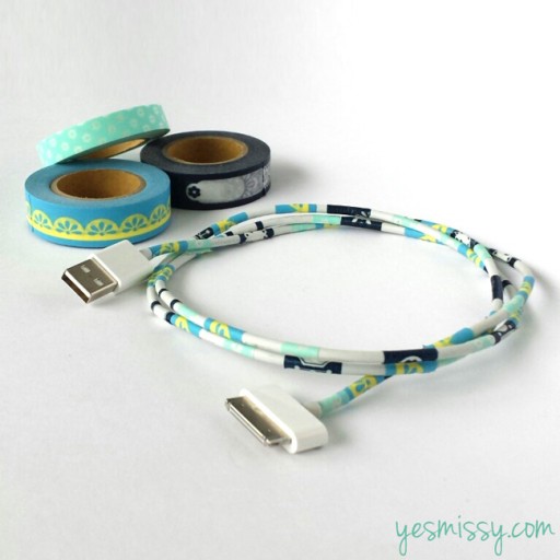 How to make DIY Washi tape USB power cord decoration step by step tutorial instructions