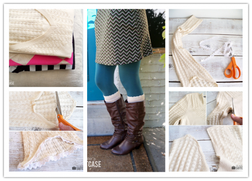 How to make DIY boot socks from old sweaters step by step tutorial instructions