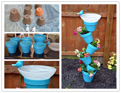 How to make DIY vertical garden planter and bird bath combo step by step tutorial instructions