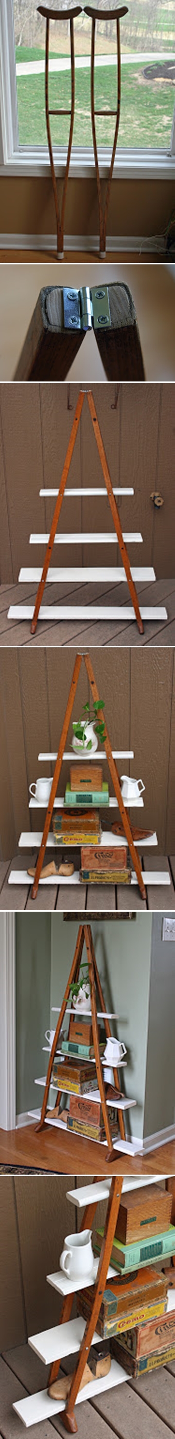 How to make a vintage bookshelf from old crutches step by step DIY tutorial instructions
