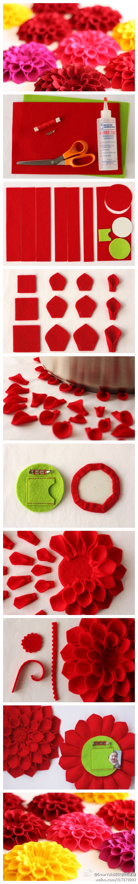 How to make beautiful DIY Felt Dahlia Flower Brooch for mother's day step by step tutorial instructions