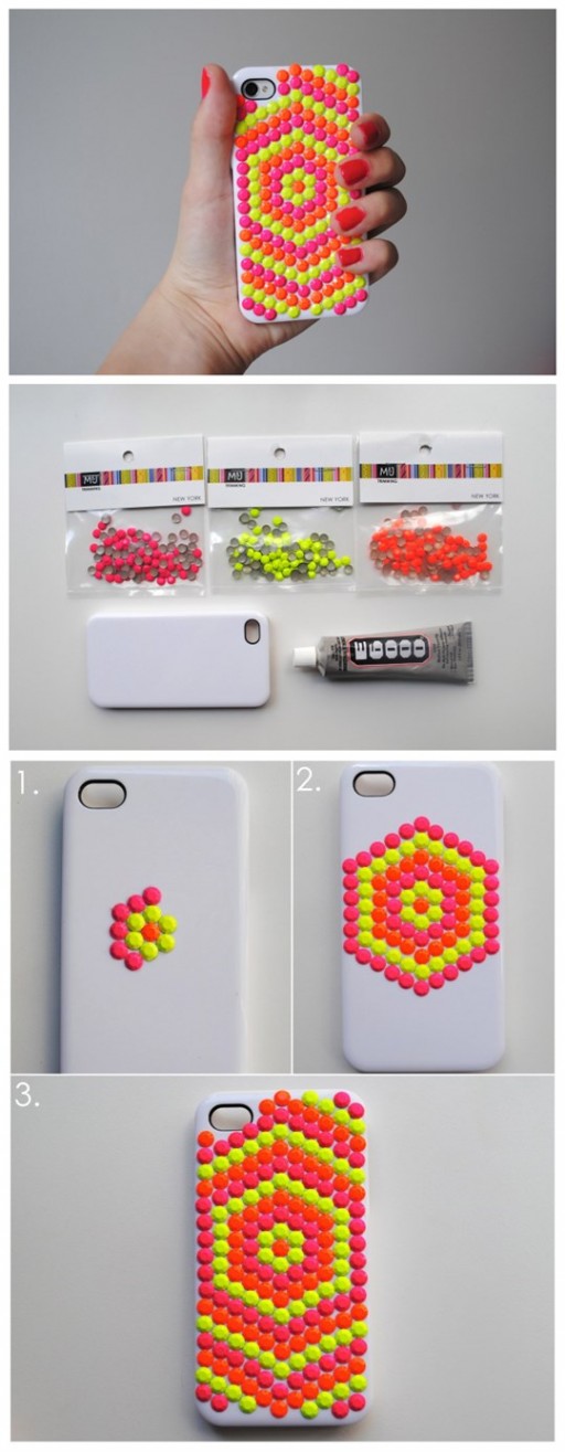 How to make beautiful DIY neon stud phone cases step by step tutorial instructions