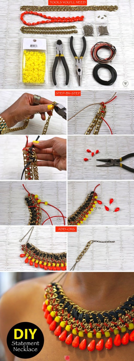 How to make beautiful DIY statement necklace step by step tutorial instructions