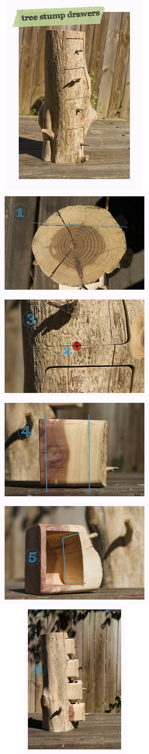 How to make cool DIY drawers with tree stumps step by step tutorial instructions