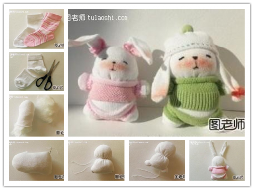 How to make cute DIY bunnies from old socks step by step tutorial instructions