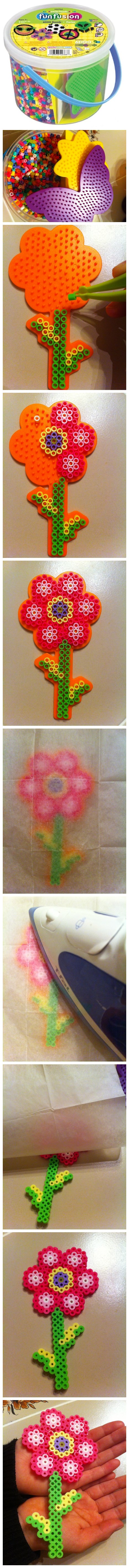 How to make cute perler bead flowers step by step DIY tutorial instructions