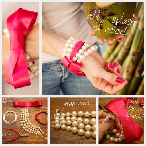 How to make pretty DIY beaded pearl bow bracelet step by step tutorial instructions thmb
