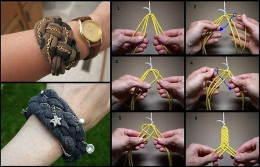How to make pretty knotted bracelet from recycled T-shirt step by step DIY tutorial instructions