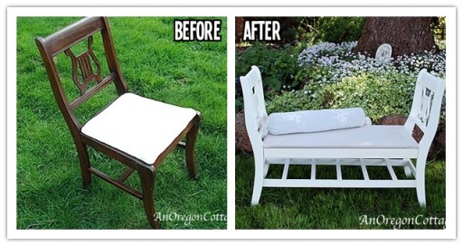 How to re-invent broken chairs into a French-style bench step by step DIY tutorial instructions