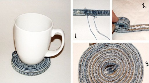 How to re-purpose old jeans into a coaster step by step DIY tutorial instructions