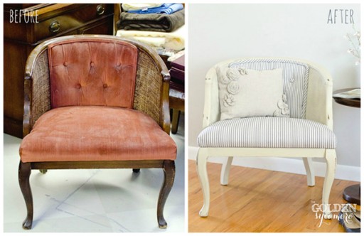 How to re-surface a tufted can chair step by step DIY tutorial instructions