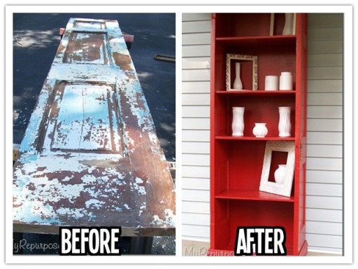 How to repurpose an old door into a DIY bookshelf step by step tutorial instructions