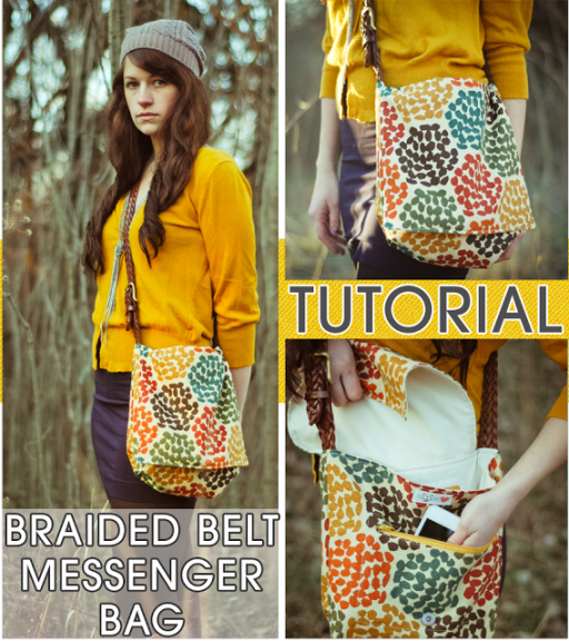 How to sew cute DIY braided belt messenger tote bag step by step tutorial instructions