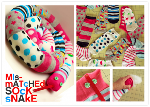 How to sew cute DIY snakes with mismatched socks step by step tutorial instructions
