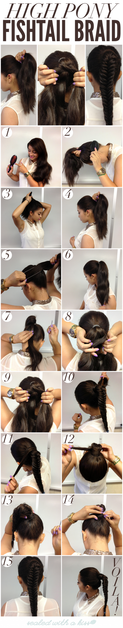 How to do DIY high pony fish tail braid hairstyle step by step tutorial instructions