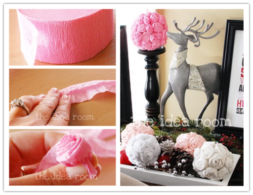 How to make DIY crepe paper rosette kissing balls step by step tutorial instructions