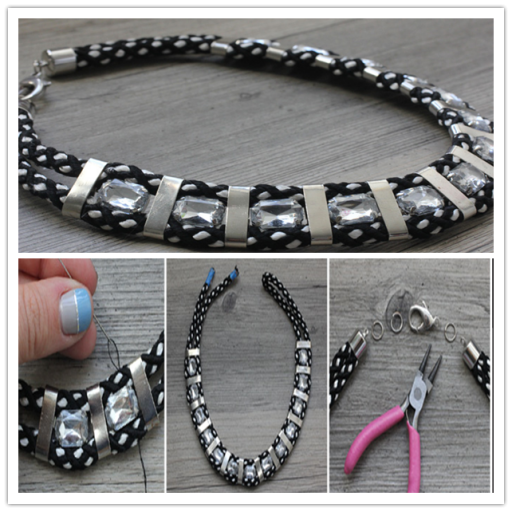 How to make beautiful DIY rope and gem necklace step by step tutorial instructions