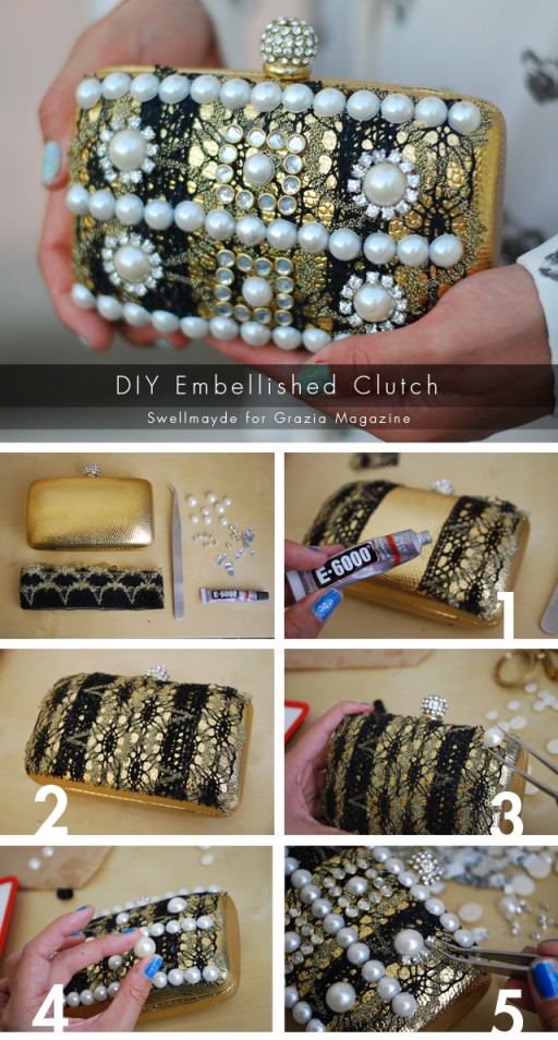 How to make pretty DIY baroque embellished clutch step by step tutorial instructions
