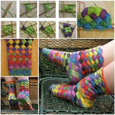 How to make DIY knitting entrelac socks step by step tutorial instructions