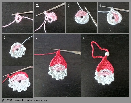 How To Make Crochet Santa Pendants