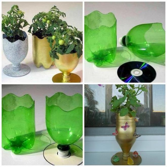 CD And Soda Bottle Flower Pot Tutorial
