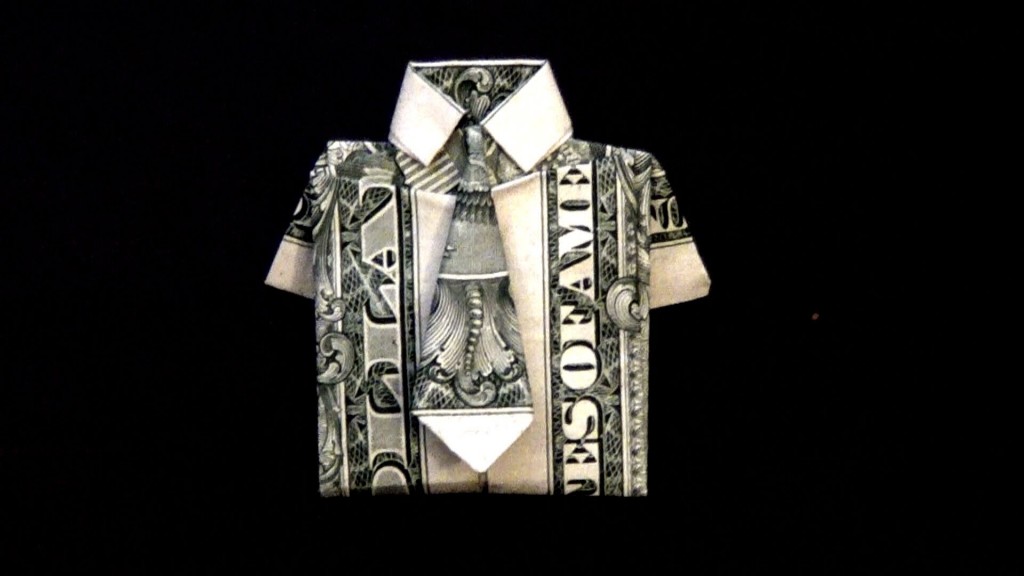 How to fold a dollar bill into a dollar origami shirt and tie DIY